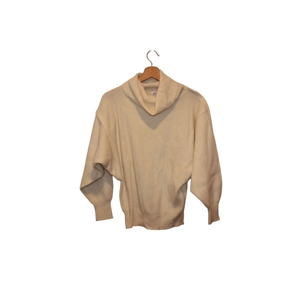 Susann M Lambswool Angorra Cream Ribbed Cowl Neck Sweater Womens S